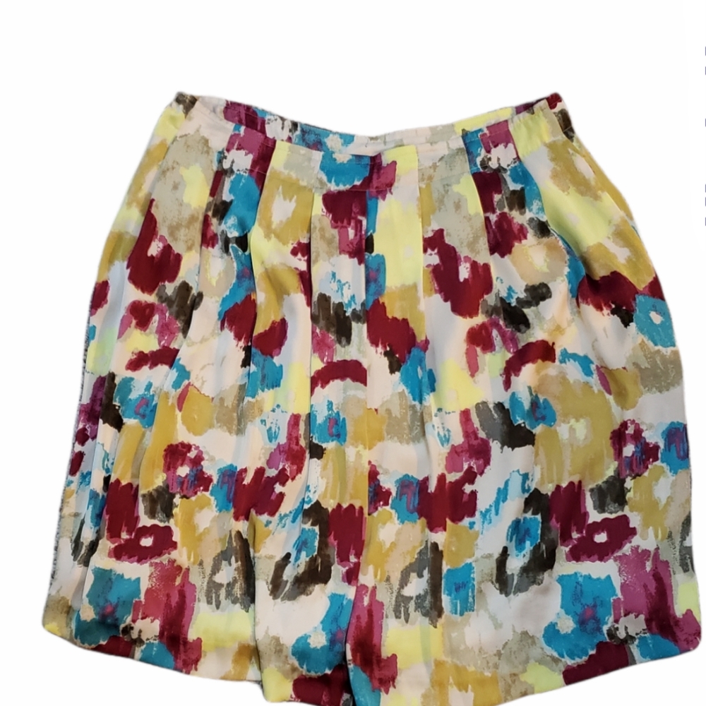 RELATIVITY Retro Floral Paint Splash Print Womens Skirt 12 Petite Silky Soft